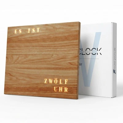 WordClock Jupiter HOLZ Optik - Wortuhr Deutsch - digitale Wanduhr - LED Uhr - Bild 1 von 4
