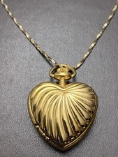 Vintage Alto Gold Tone Heart Pendant Watch With 30" Chain New Battery