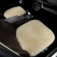 Fluffy Genuine Sheepskin Car Seat Covers for Auto Fuzzy Wool Interior Pearl