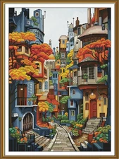 Creative Сross Stitch Embroidery Kit "Autumn town" Nova Sloboda