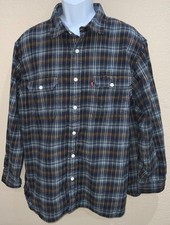 Levi's XL Classic RELAXED Fit Western Shirt Blue / Gray / Brown PLAID Buttons