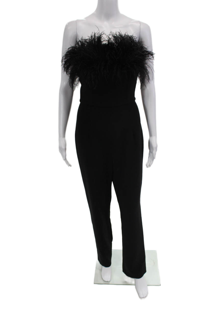 Mono negro sin tirantes con ribete de plumas de avestruz talla S Bronx and Banco para mujer
