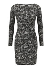 Talbots Petite Black & Gray Floral Long Sleeve Dress Size P