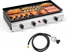 4 Burner Portable Propane Griddle with Electronic Ignition, 40,000 BTU Tabletop