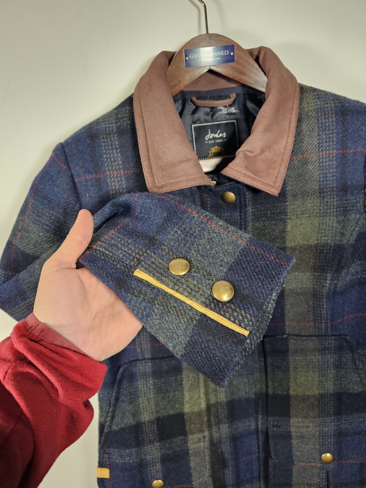 Joules Tweed Field Coat Women's UK 10 Blue & Green Tartan Check Jacket Wool