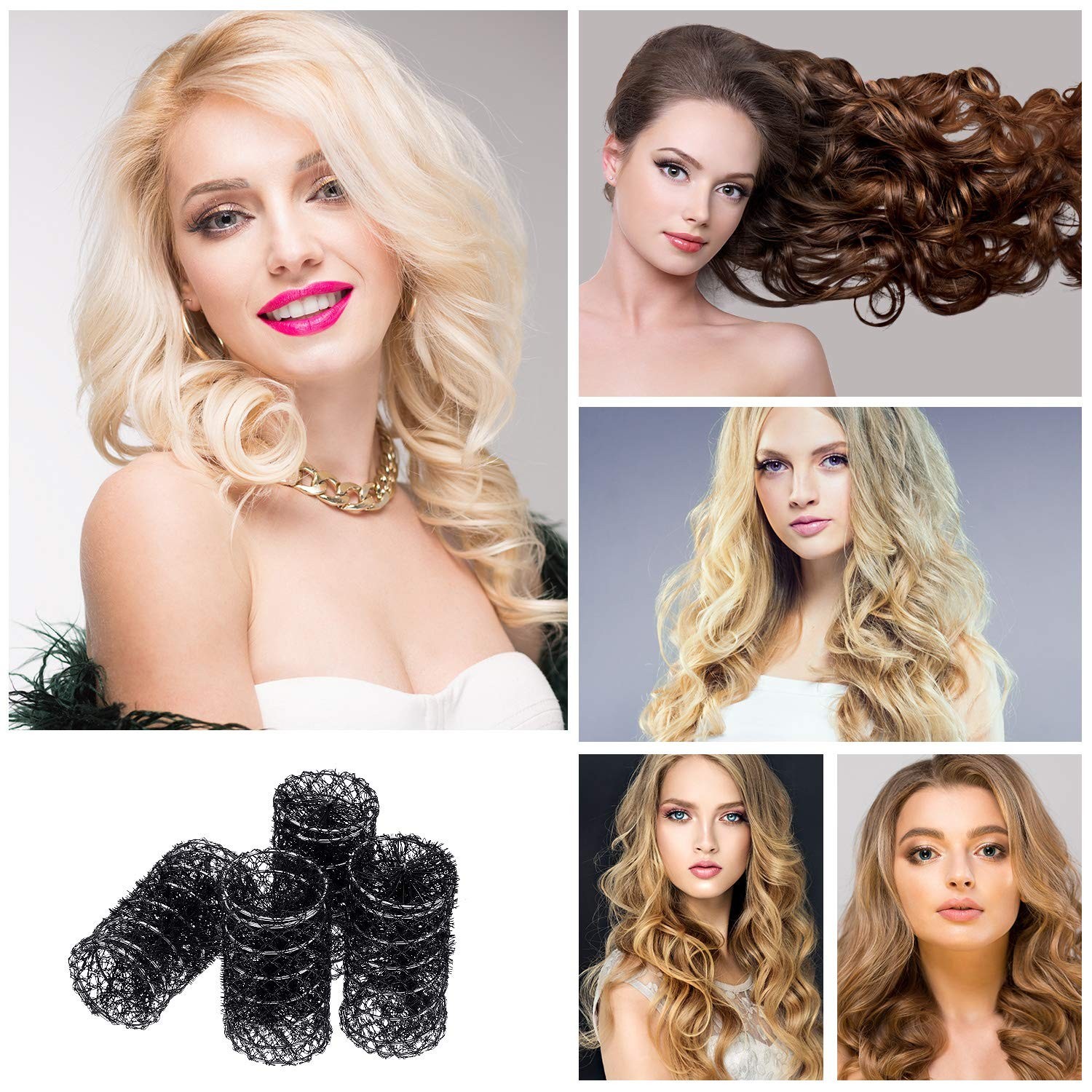 20 Pack Vintage Brush Rollers for Hair with Picks Medium Wire Mesh Rollers for