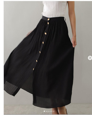 Zara Black Pisse Pleated Midi Maxi Front Gold Buttons Flowy Skirt S Whimsigoth