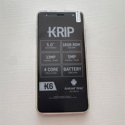 KRIP K6 Gray 5in Bar Smartphone Android Oreo Go Quad Core 1GB RAM 16GB 13MP