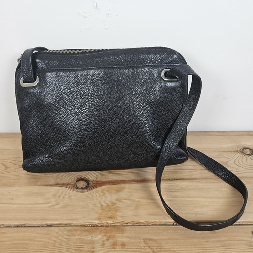 COS Medium Black Leather Shoulder Bag With Zips Straps Pockets - Picture 1 of 13