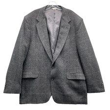 Vintage 100 Wool Blazer Mens 48L Plaid Business Academia Office Made in USA 90s