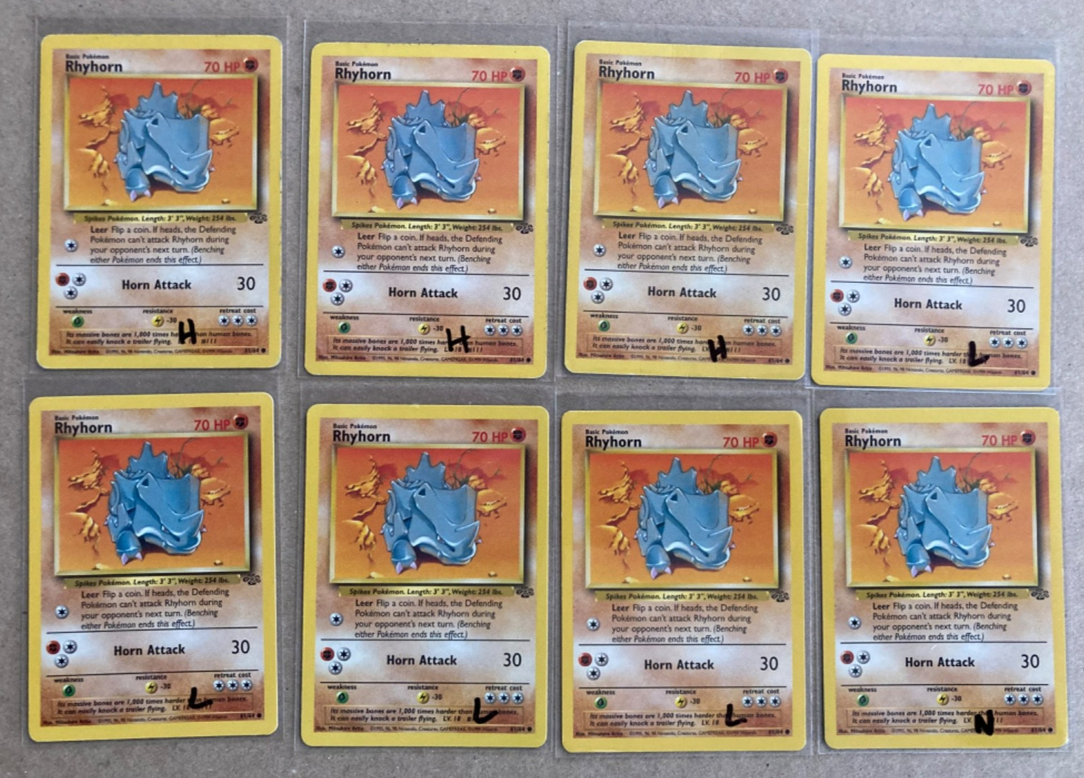 Pokemon Jungle - RHYHORN #61 - 8 CARD LOT, Heavy Play to Near Mint