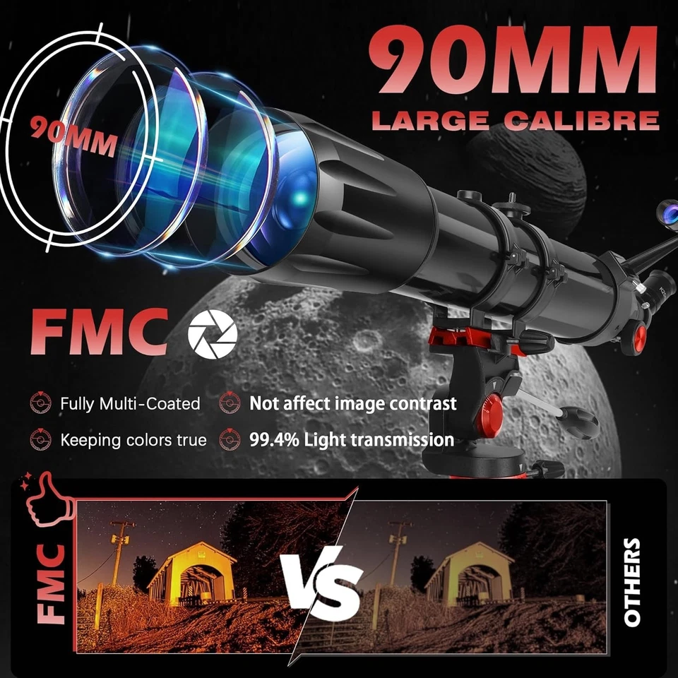 High Power Telescope for Adults Kids Beginners 90mm Aperture 900mm - Image 4 of 4