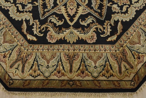 Agra Rug 6’1” x 6’4” Octagon Black Wool Traditional Hand-Knotted Oriental Carpet - Picture 9 of 12