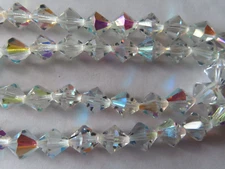 Strand of 120 Czech. vintage Glass Machine Cut Bicone Beads 8mm Crystal AB