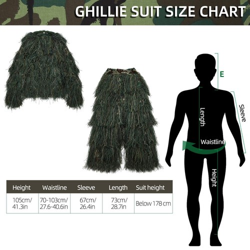 3D Ghillie Suit woodland Tarnanzug Camo Camouflage Kleidung Jagd Einheitsgröße - Bild 8 von 21