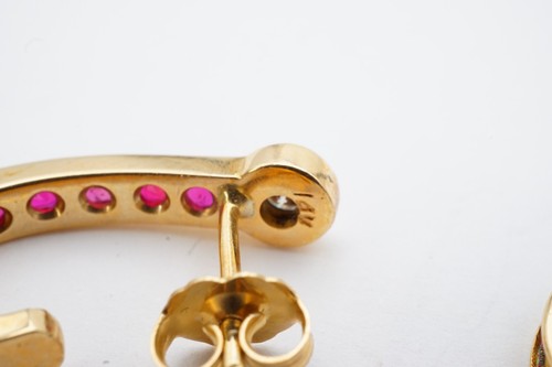 14k Yellow Gold Ruby Diamond Dangle Earrings R4 - Picture 6 of 9