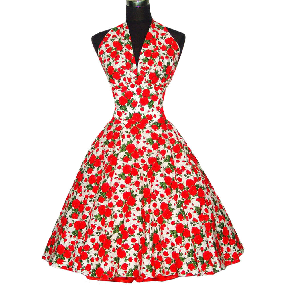 Summer 50s 60s Style Vintage Retro TEA Dress Rockabilly Party Dresses Cotton