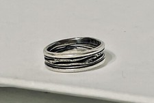 Vintage Sterling Silver 925 Textured Waved Blackened 6mm Band Ring Size 8 Wt 4g