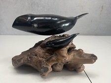 John Perry Beluga Whale and Calf On Burl Wood Fish Ocean Sea Life