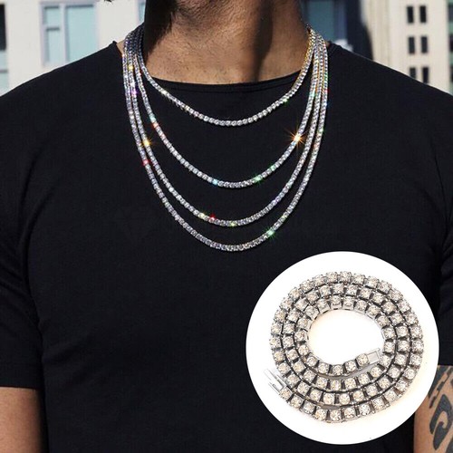 5MM Lab Diamond Iced Out Tennis Chain Silver Stainless Steel Bling Necklace ✨