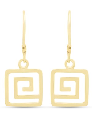 Square Shape Spiral Maze Mexico Dangle Earrings 10K Solid Yellow Gold