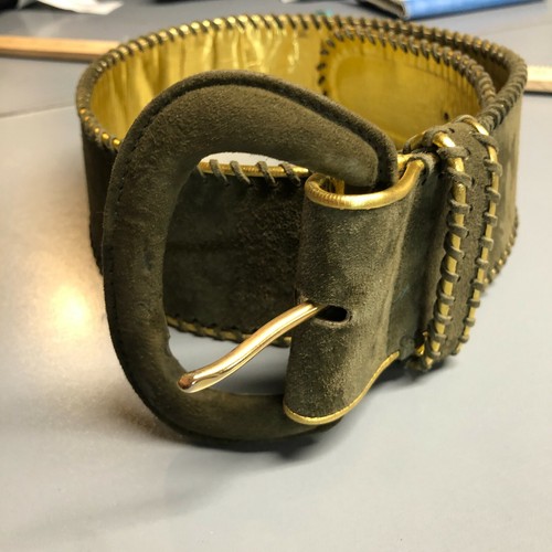Vintage Olive Green Leather Suede Waist 