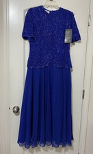 BRILLIANTE by J.A. Sequin Beaded Royal Blue Formal Dress Size Small New
