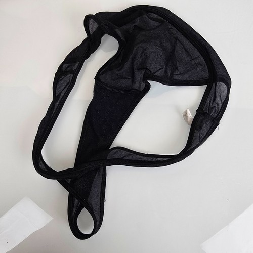 Fruit of the Loom Size S/M 5 6 Vintage Y2K Black Shiny Sheer Mesh Thong Panties - Picture 9 of 9