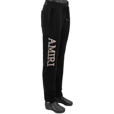 AMIRI Baumwolle Sweatpants Jogger Hose mit Leopard Logo Stickerei Schwarz M