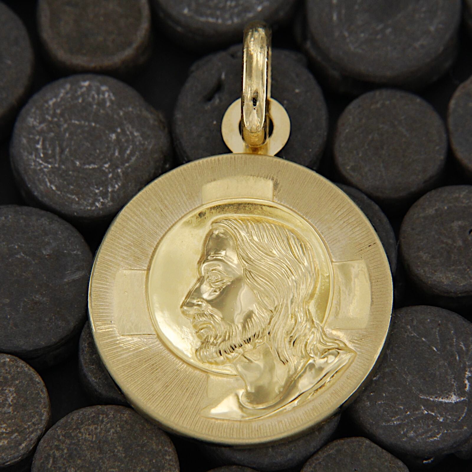 Ciondolo in oro 585 - Gesù in oro bianco, croce in oro giallo con sporgenze | Gioielli Eshop IT