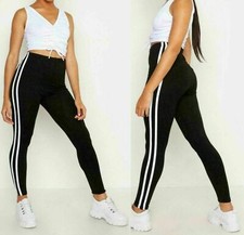 Plus Size Ladies Contrast 2 Side Stripe Legging Gym Stretchy SkinnyPants Trouser
