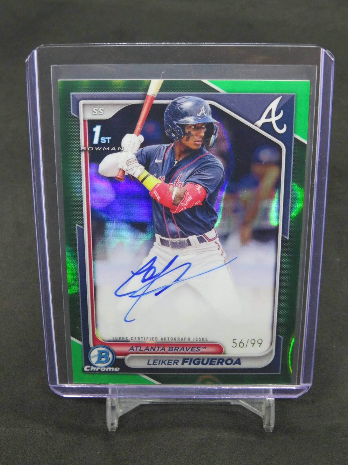 2024 BOWMAN CHROME LEIKER FIGUEROA GREEN LAVA REFRACTOR 1ST AUTO /99 MW4