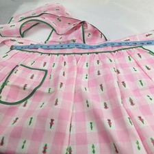 Vtg Retro Women's Apron With Pockets Pink And White Flowers Hand Made New
