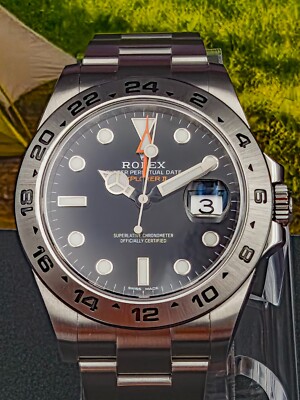 Rolex Explorer II Oyster Bracelet with Silver Bezel and Black Dial - Full Set
