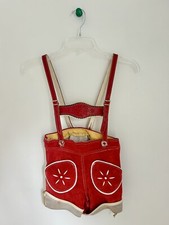 Vintage Lederhosen Boys Red Suede Leather Size 110