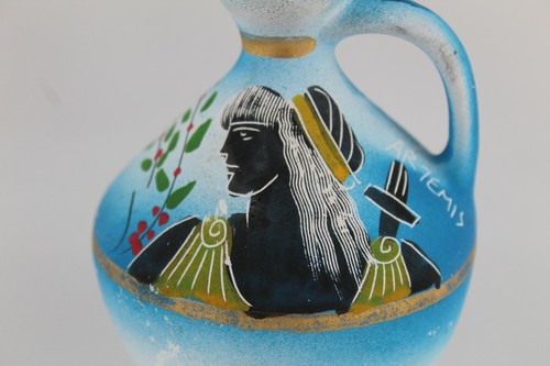 Jarron de ceramica REALIZADO A MANO en GRECIA Imagen ARTEMISA. 11cm Altura - Imagen 3 de 3