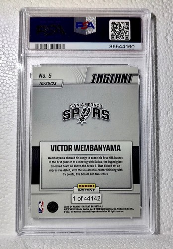 Tarjeta de baloncesto de novato de la NBA Victor Wembanyama 2023-24 Panini #5 Spurs PSA 9 como nueva - Imagen 2 de 2