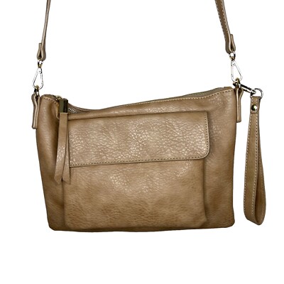 Shiraleah Light Brown Neutral Faux Leather Crossbody Purse Zip Lined Boho