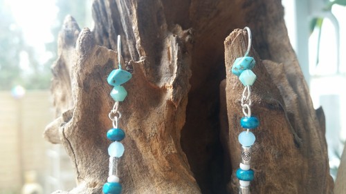 Native american wolf fox earrings turquoise BLESSED CLEANSED silver wood crystal - Picture 5 of 12