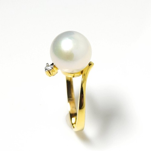 South Sea Pearl Ring, Solid 14k Gold, 10.4mm Australian White Pearl Diamond Ring - Picture 4 of 5
