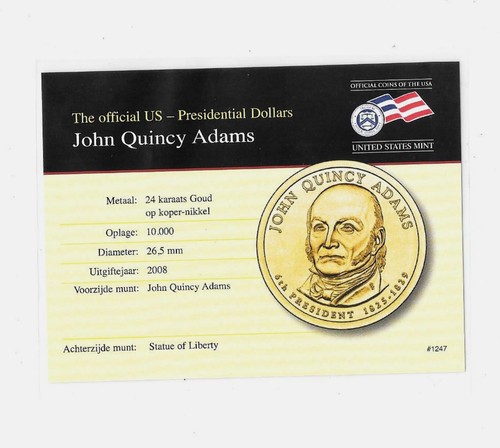 US 1 DOLLAR 2008 P KM# 427 John Quincy Adams, Gold Plated. B22 - Picture 4 of 4
