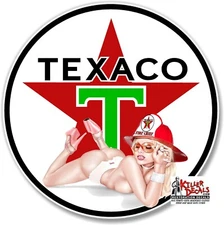 (TEXA-100) 12"  TEXACO FIRE CHIEF GIRL GASOLINE ROUND DECAL OIL GAS PUMP LUBSTER