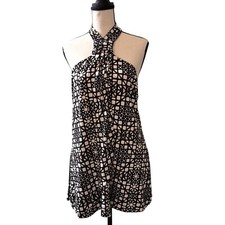 White House Black Market Geometric Floral Halter Top Black/White SZ L