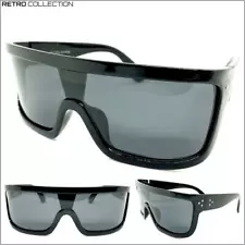 CLASSIC RETRO Club Party Rave Shield Wrap SUN GLASSES Black Frame POLARIZED Lens