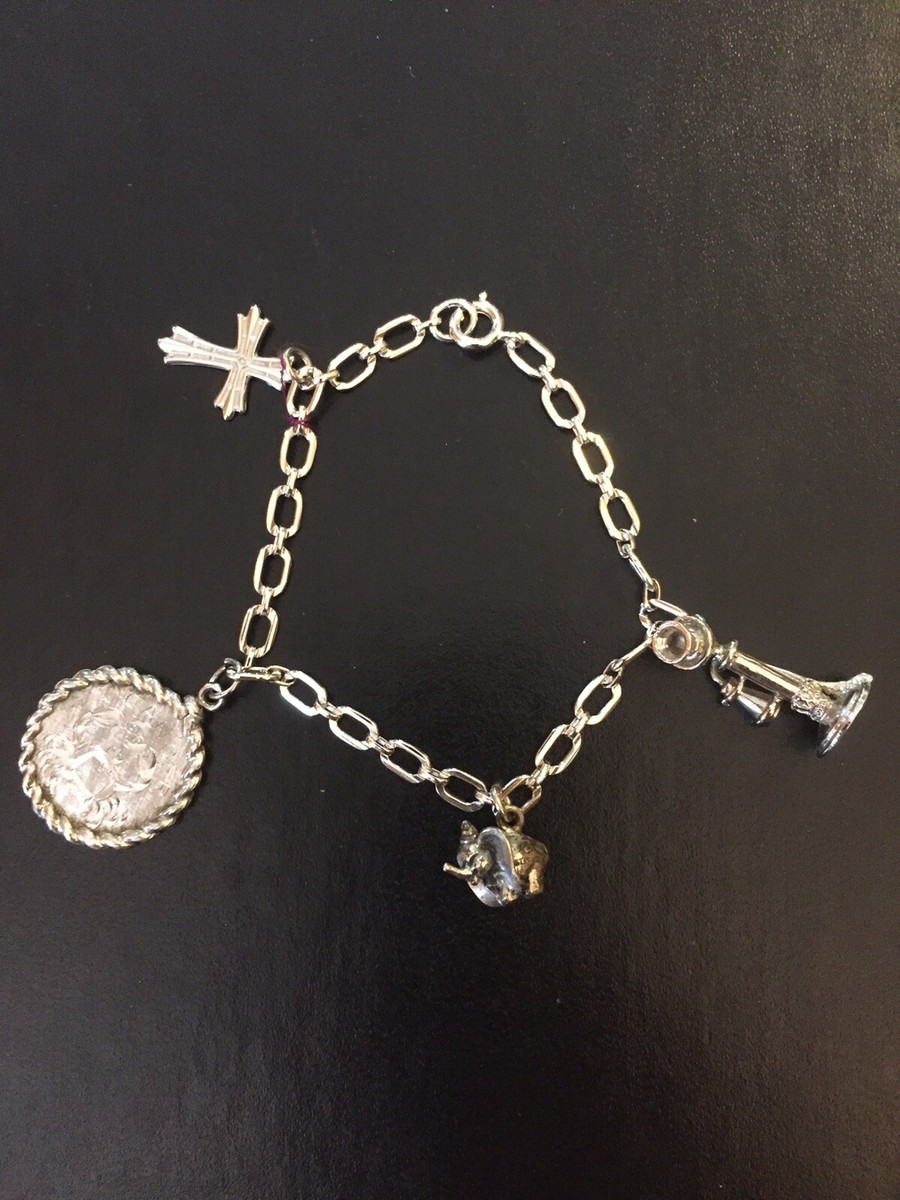 Sterling Silver Charm Bracelet 7+ Inches Cancer Zodiac Sign Candle Stick  Phone