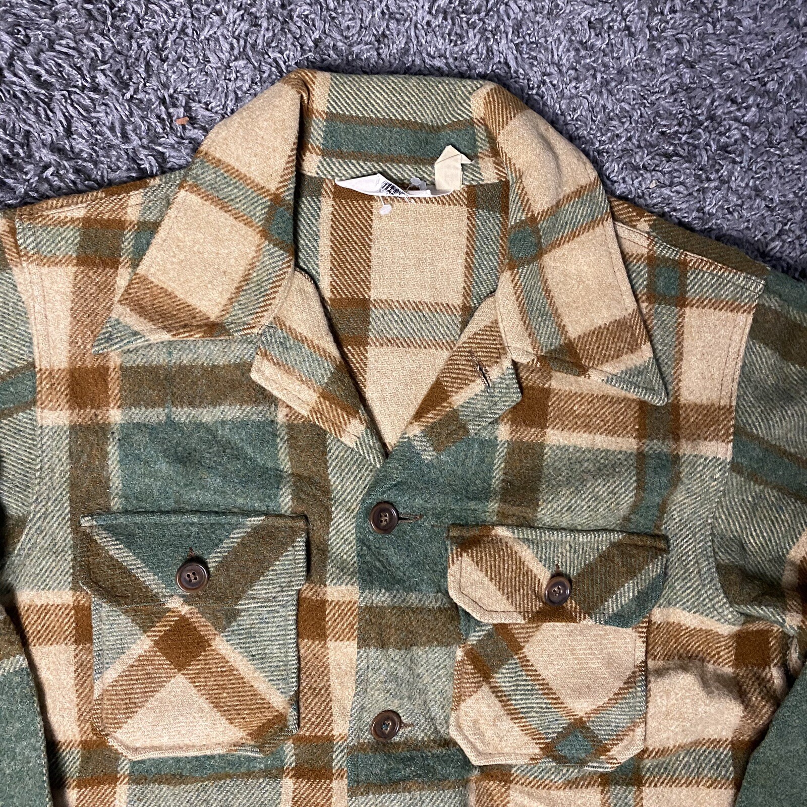 Vintage Woolrich Thick Wool Green Plaid Hunting Jacket Coat Large