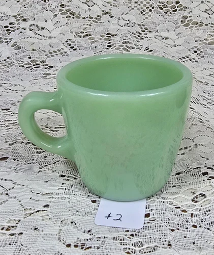Vintage Fire King Oven Ware Jadeite D Handled Coffee 3" Mug  Cup #2