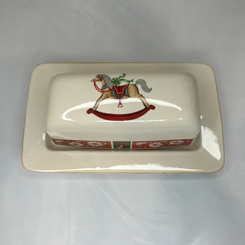 Holiday Rocking Horse Butter Dish With Lid Kobe Japan Pointsettias Charlton Hall