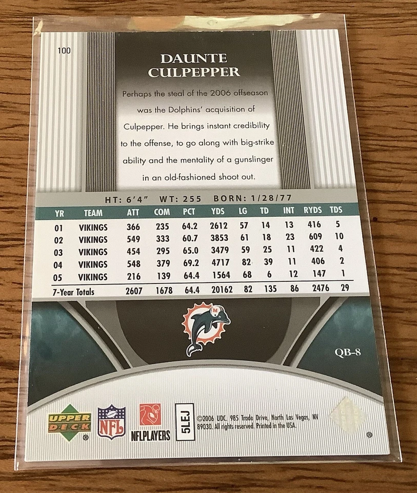 Daunte Culpepper 2006 Ultimate Collection #100 495/525 Miami Dolphins - Image 2 of 2