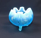 Fenton Aqua Blue Glass CURTAIN DRAPE White Opalescent 3 Footed Rose Bowl Vase